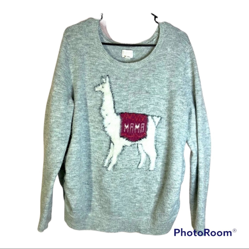 “Mama” llama fuzzy maternity sweater Size XL